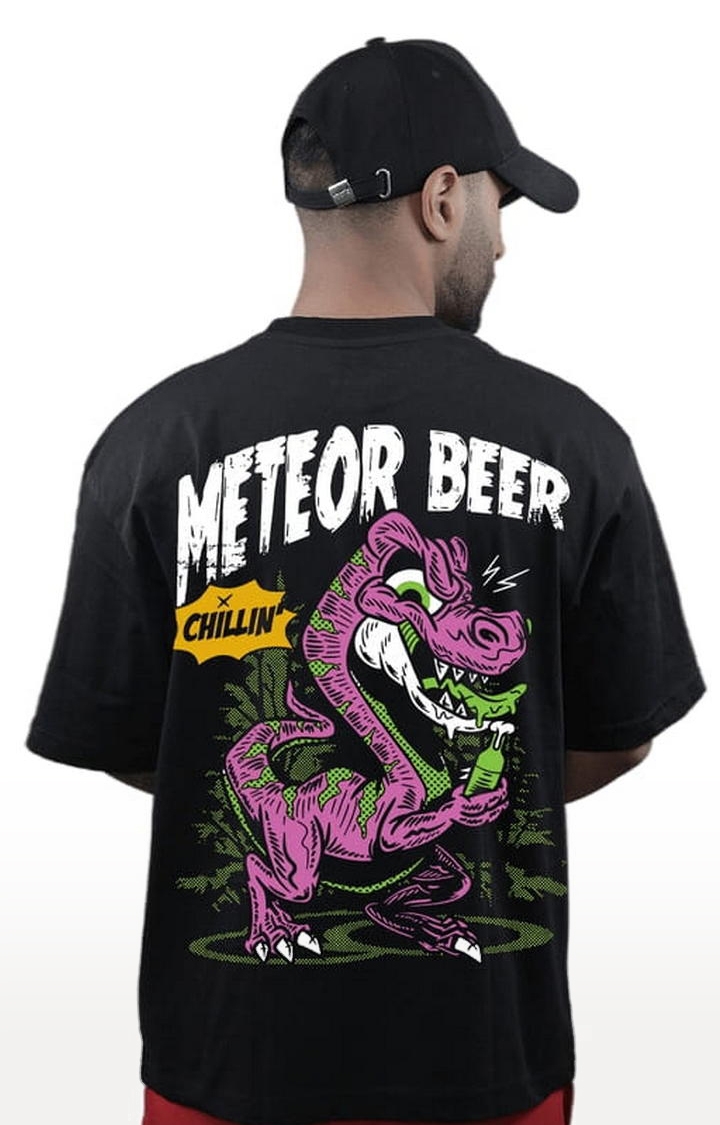TeesHut | Men's Meteor Beer  Black Cotton Graphics Oversized T-Shirts