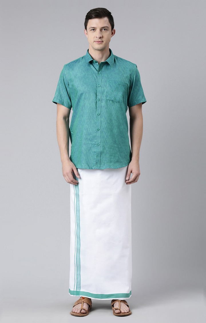 Men's Green Cotton Solid Ethnic Set