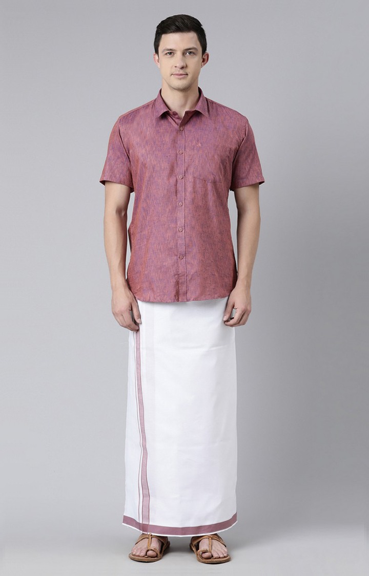 Men's Red Cotton Solid Ethnic Set