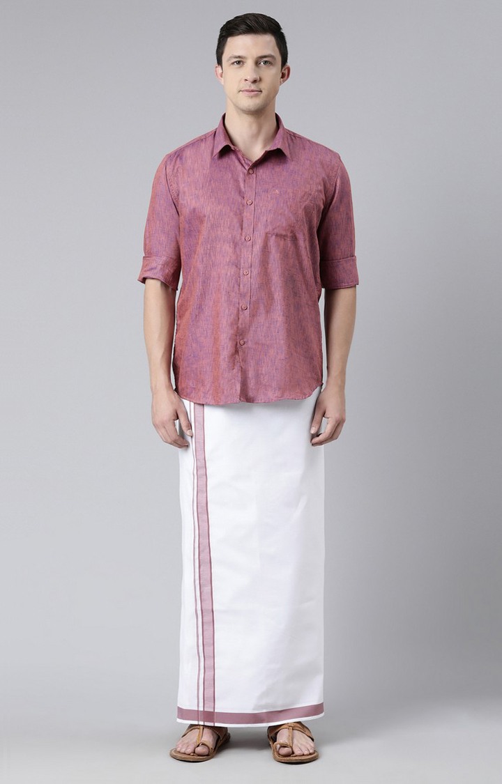 Men's Red Cotton Solid Ethnic Set