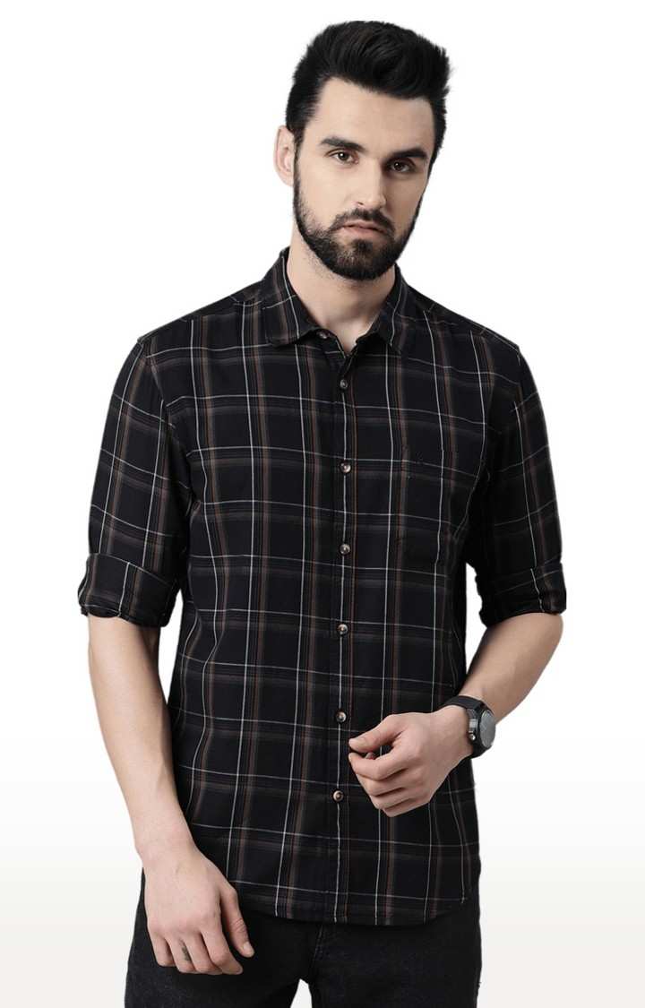 Chennis | Men's black Cotton Checked Casual Shirt