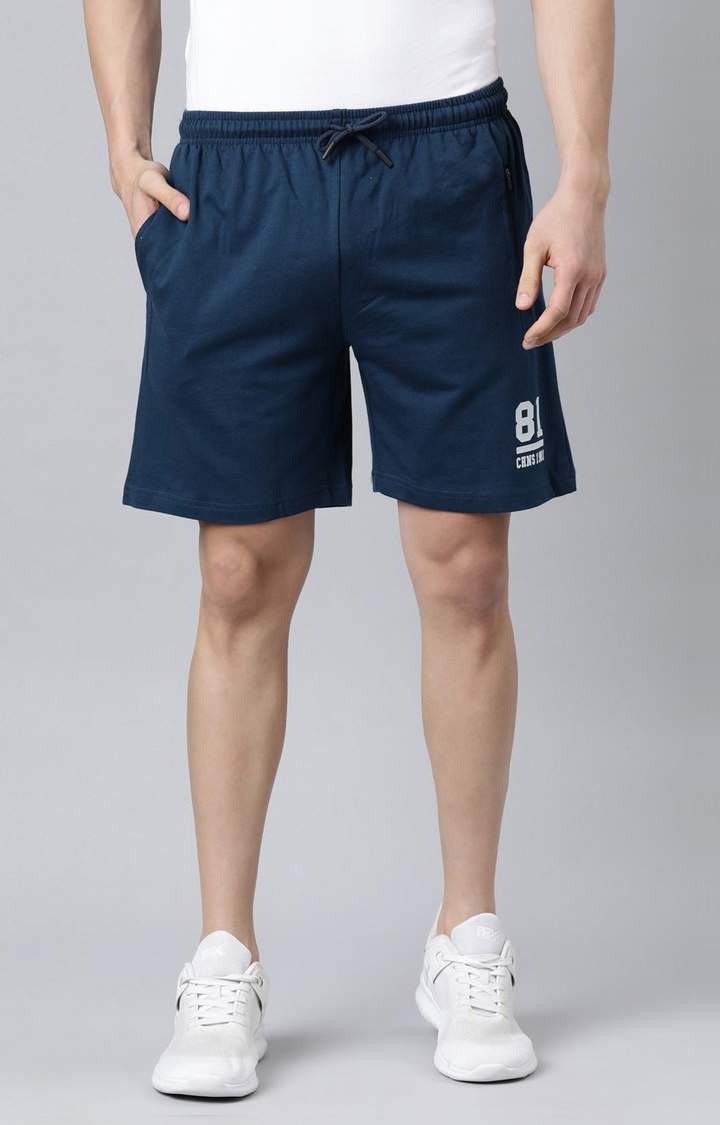 Chennis | Men's Navy Cotton Solid Activewear Shorts