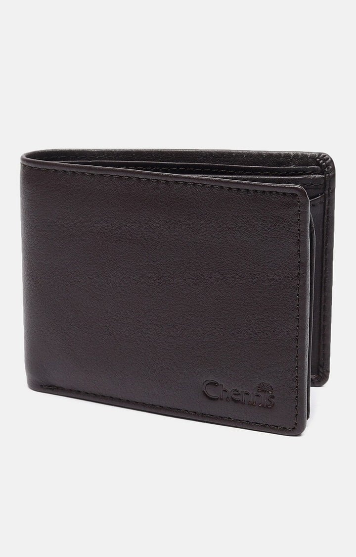 Men's Brown Leather Solid Wallet