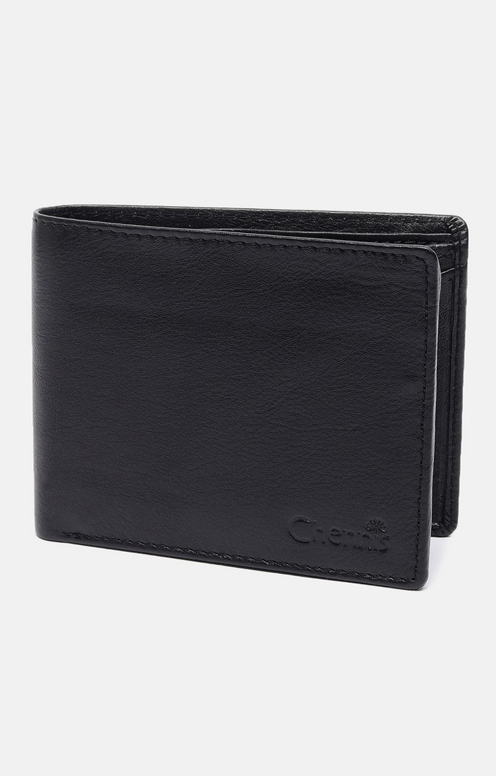 Men's Black Leather Solid Wallet