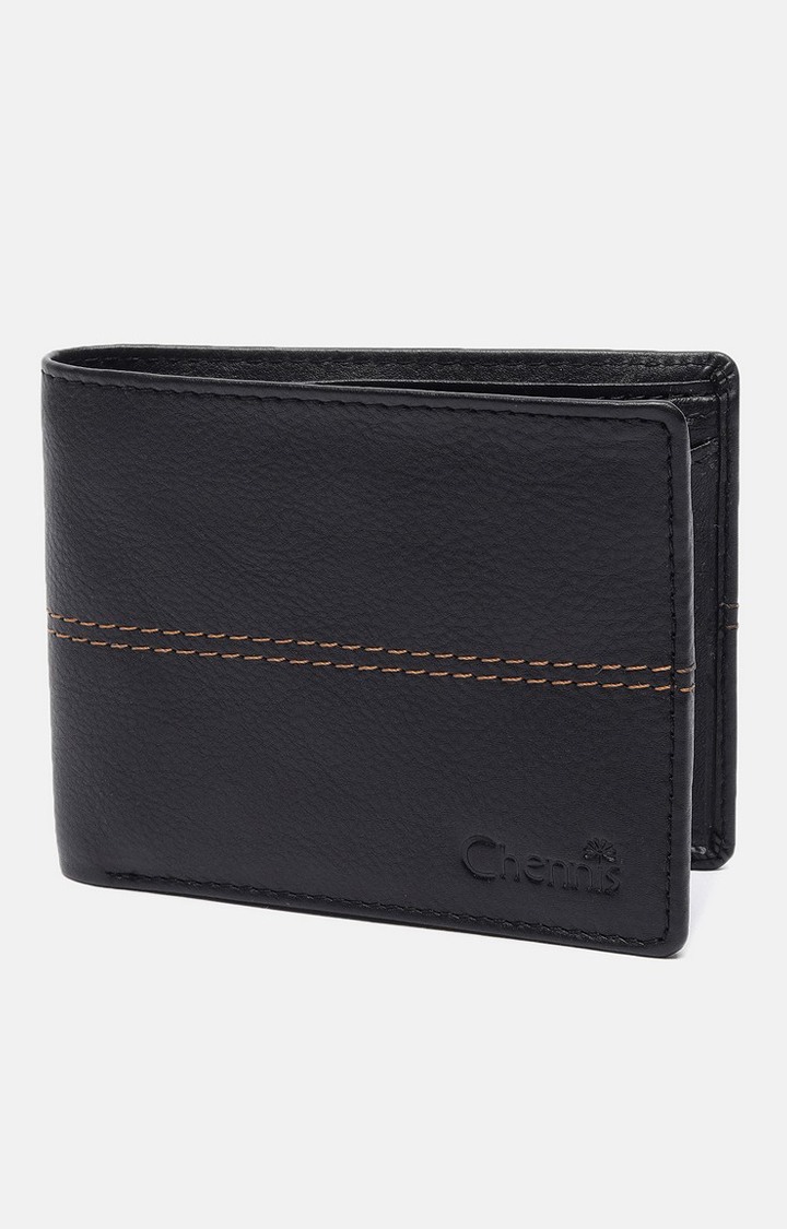 Men's Black Leather Solid Wallet