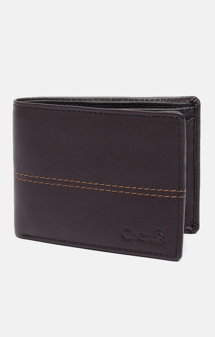 Men's Brown Leather Solid Wallet
