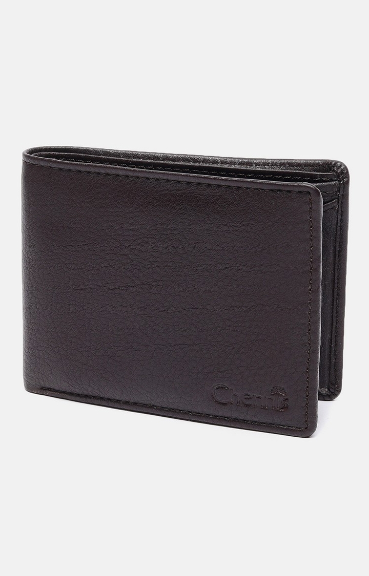 Men's Brown Leather Solid Wallet