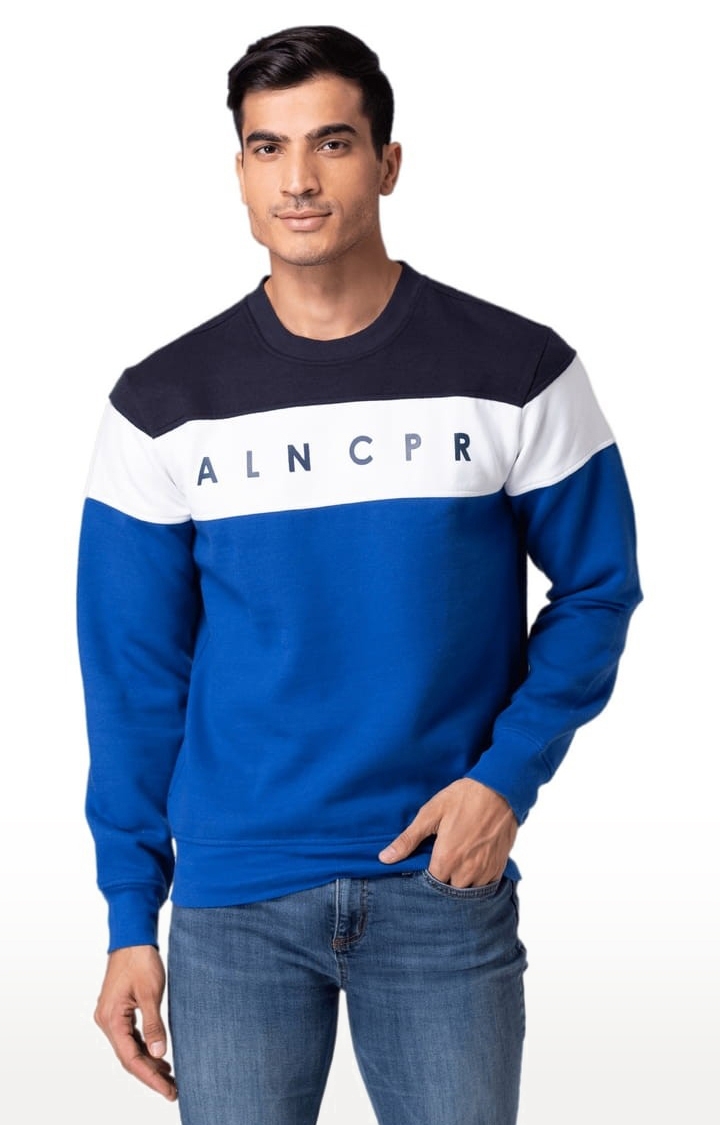 Allen Cooper | Men's Navy Blue Cotton Colourblock Sweatshirt