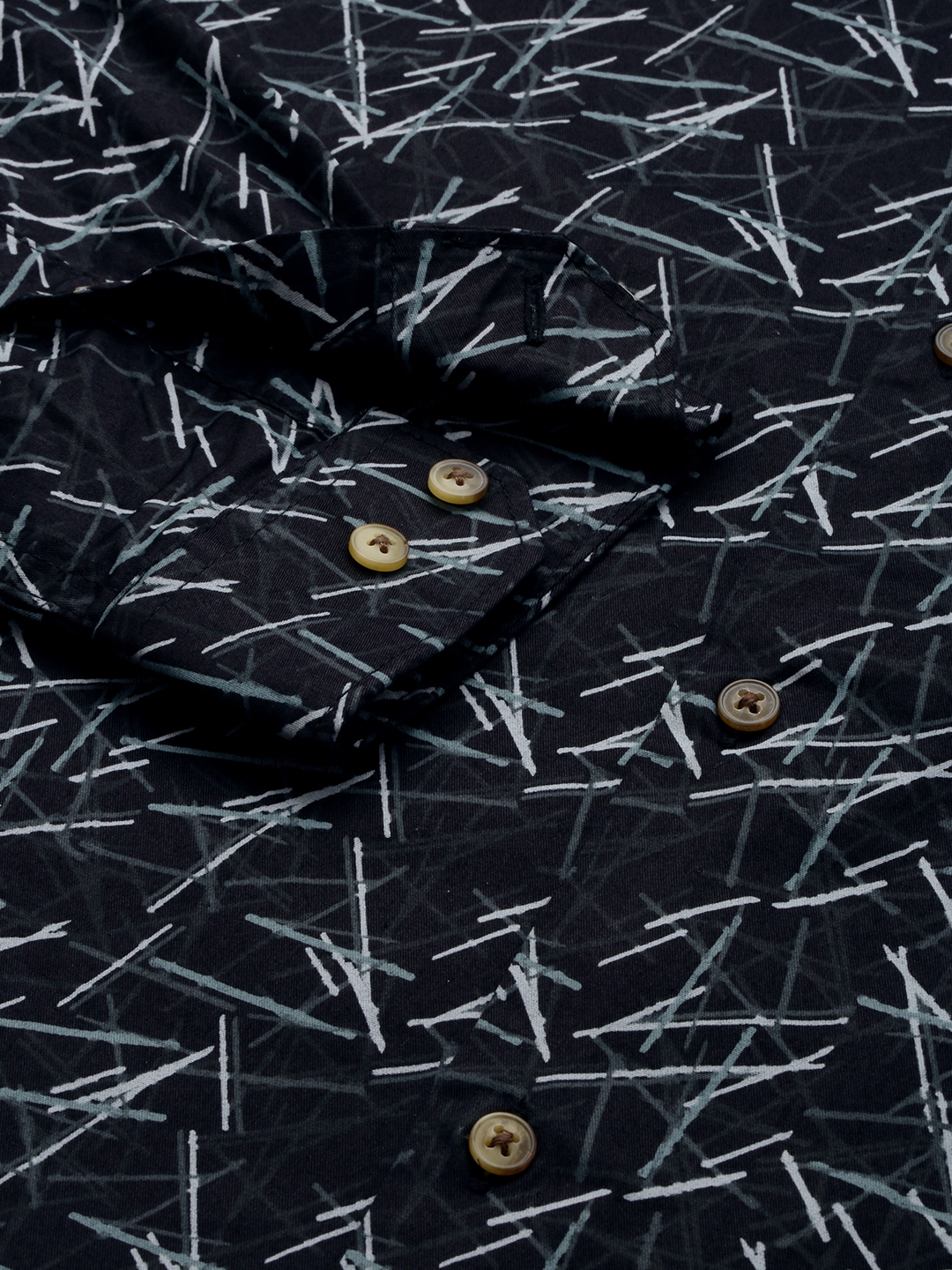SHOWOFF Men's Spread Collar Black Printed Shirt