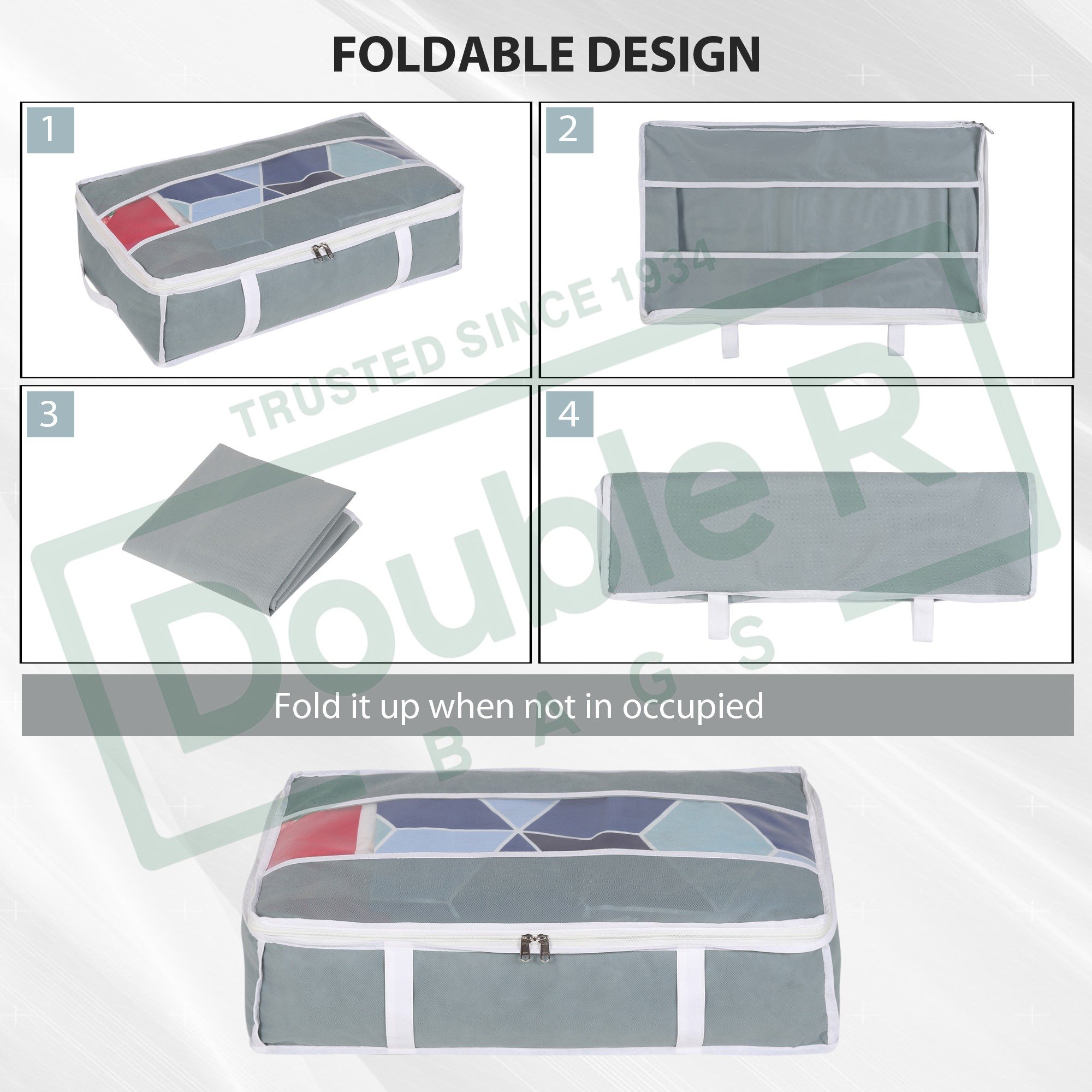 Double R Bags Large Underbed Storage Organizer Containers Foldable Capacity Under Bed Storage