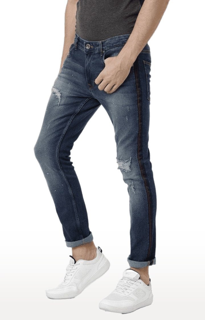 Blue Cotton Blend Slim Jeans for Men