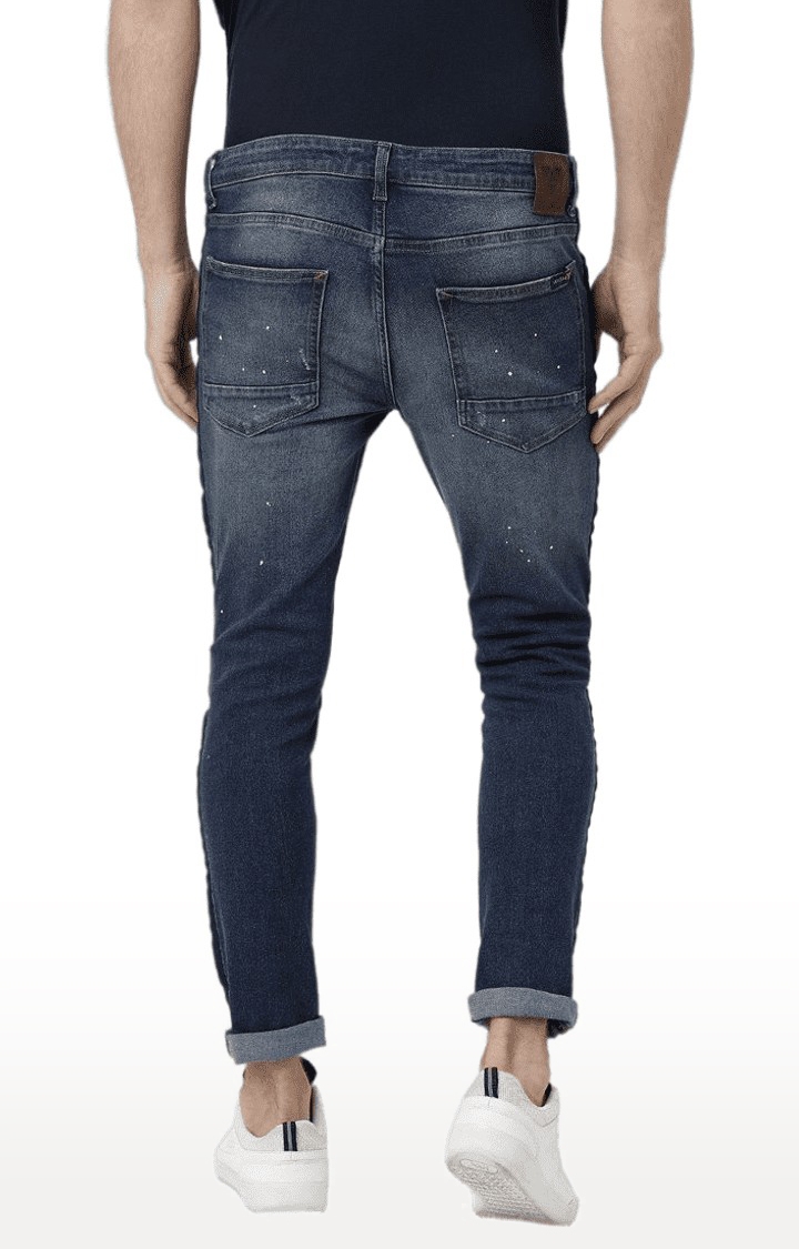 Blue Cotton Blend Slim Jeans for Men