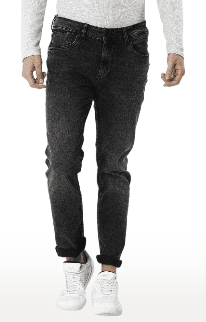 Men's Black Cotton Blend Slim Fit Jeans