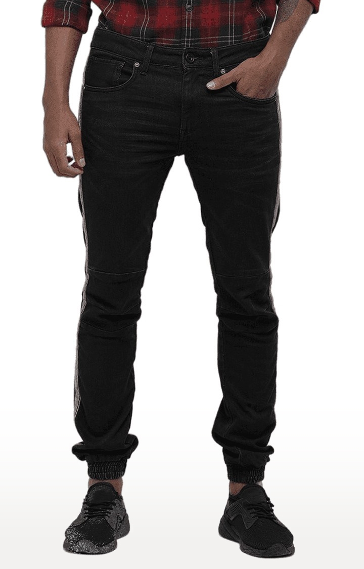 Men's Black Cotton Blend Slim Fit Joggers Jeans