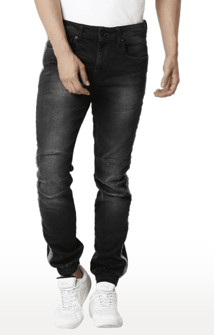 Men's Black Cotton Blend Joggers Jeans