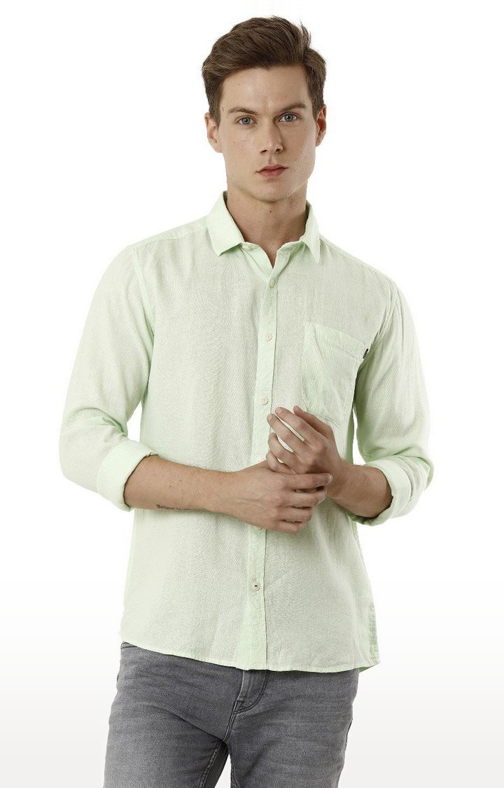 Men's Light Green Cotton Blend Solid Casual Shirt