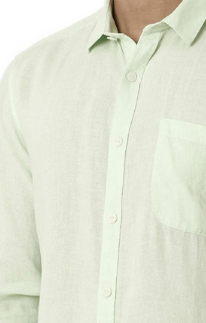 Men's Light Green Cotton Blend Solid Casual Shirt