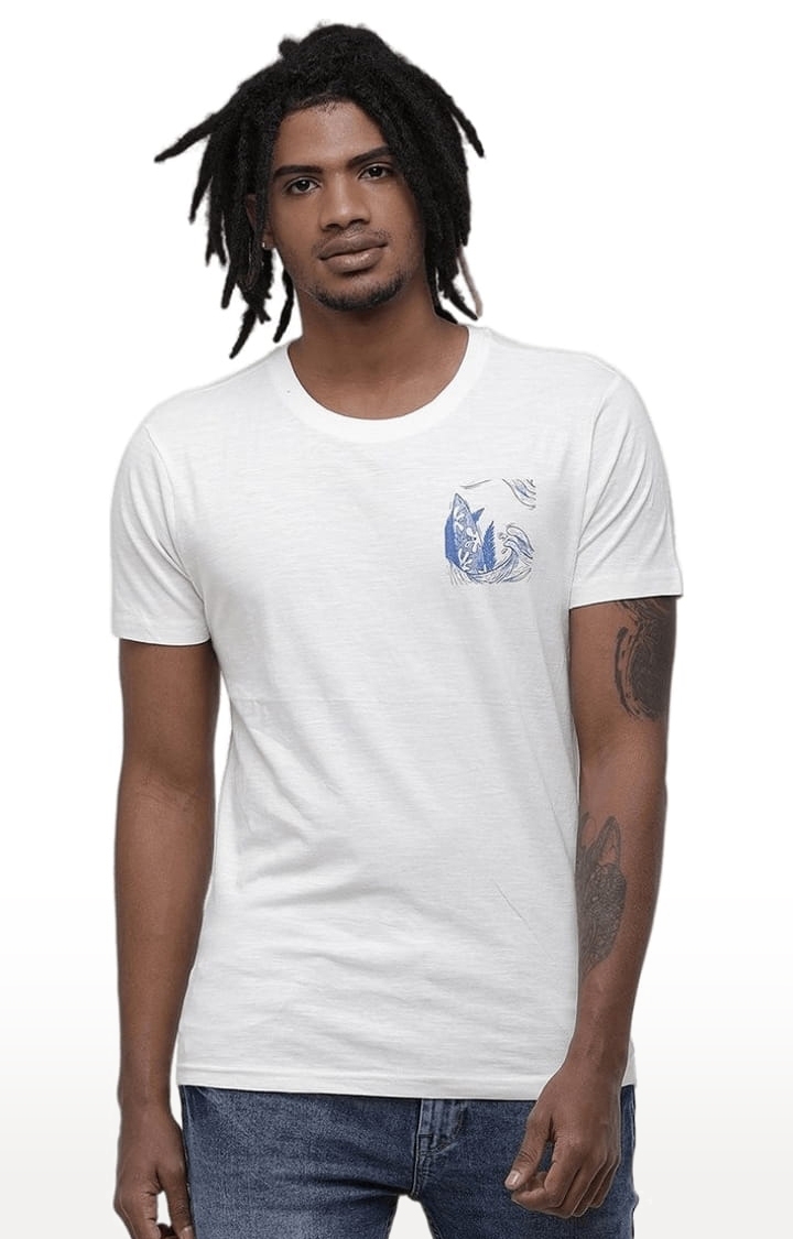 Men's White Cotton Printed T-Shirt