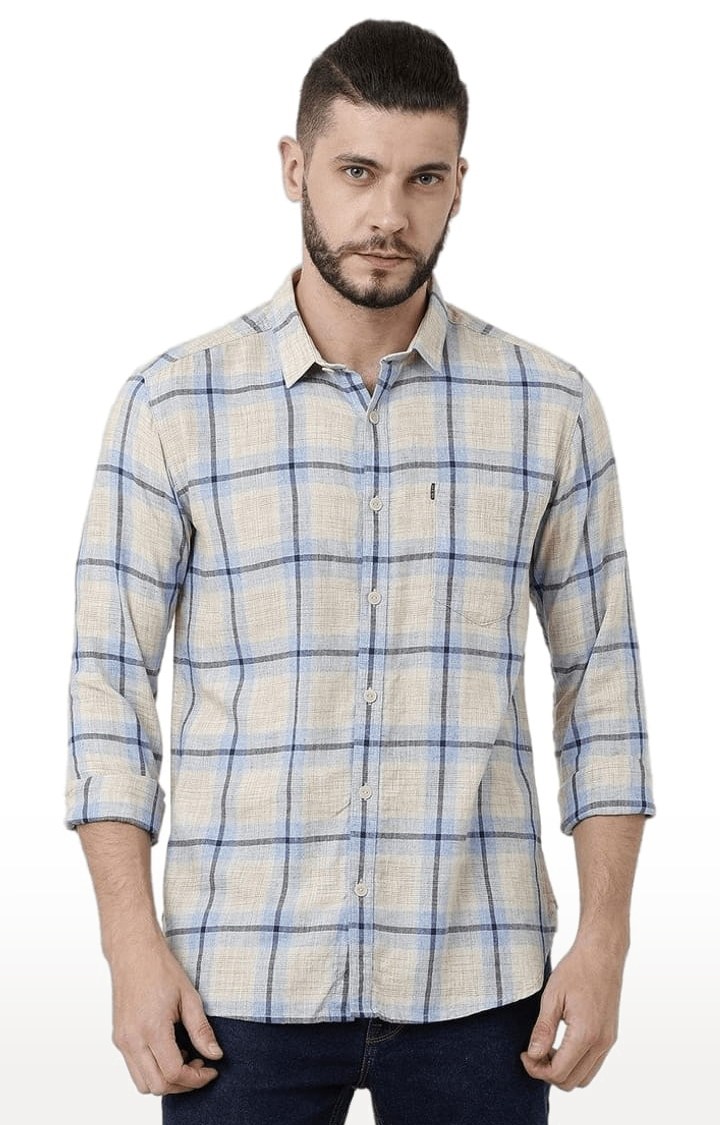 Men's Multicolour Linen Blend Checkered Casual Shirt