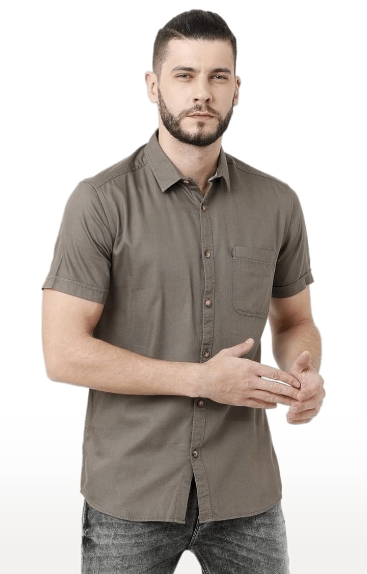 Men's Dark Grey Cotton Solid Casual Shirt