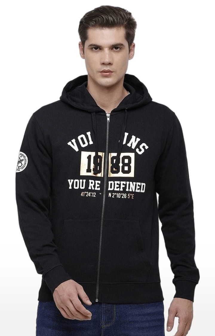Men's Black Cotton Typographic hoodie