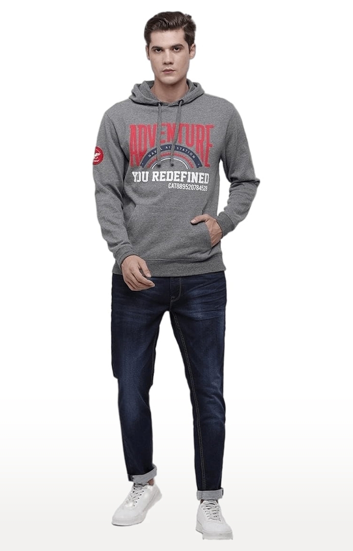 Men's Grey & Red Cotton Typographic hoodie