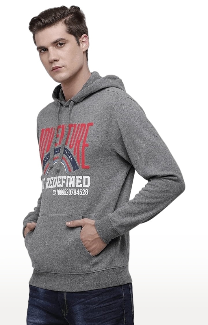 Men's Grey & Red Cotton Typographic hoodie