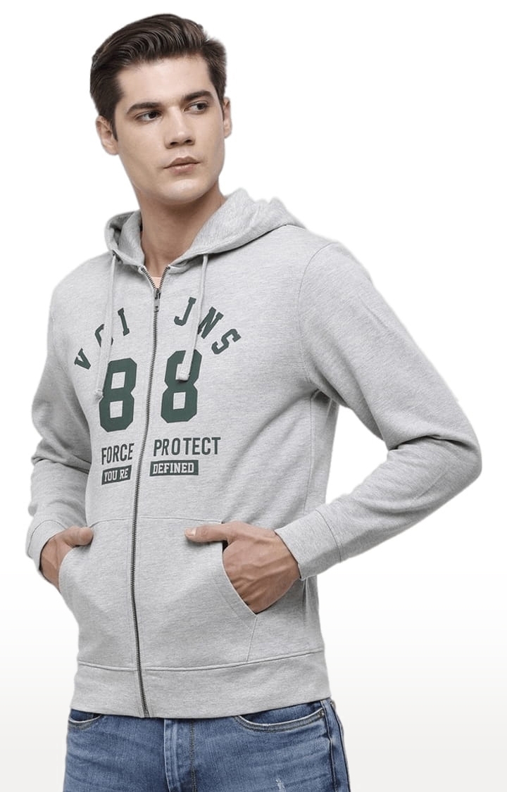 Men's Grey & Green Cotton Typographic hoodie