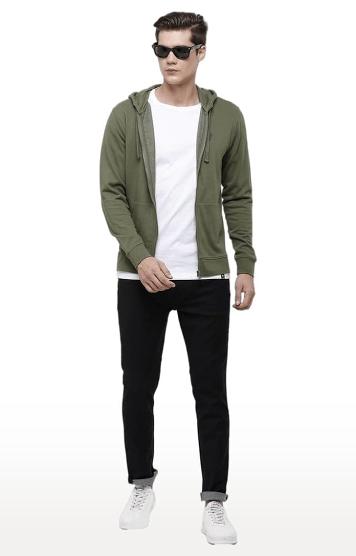 Men's Olive Green Cotton Solid Hoodies