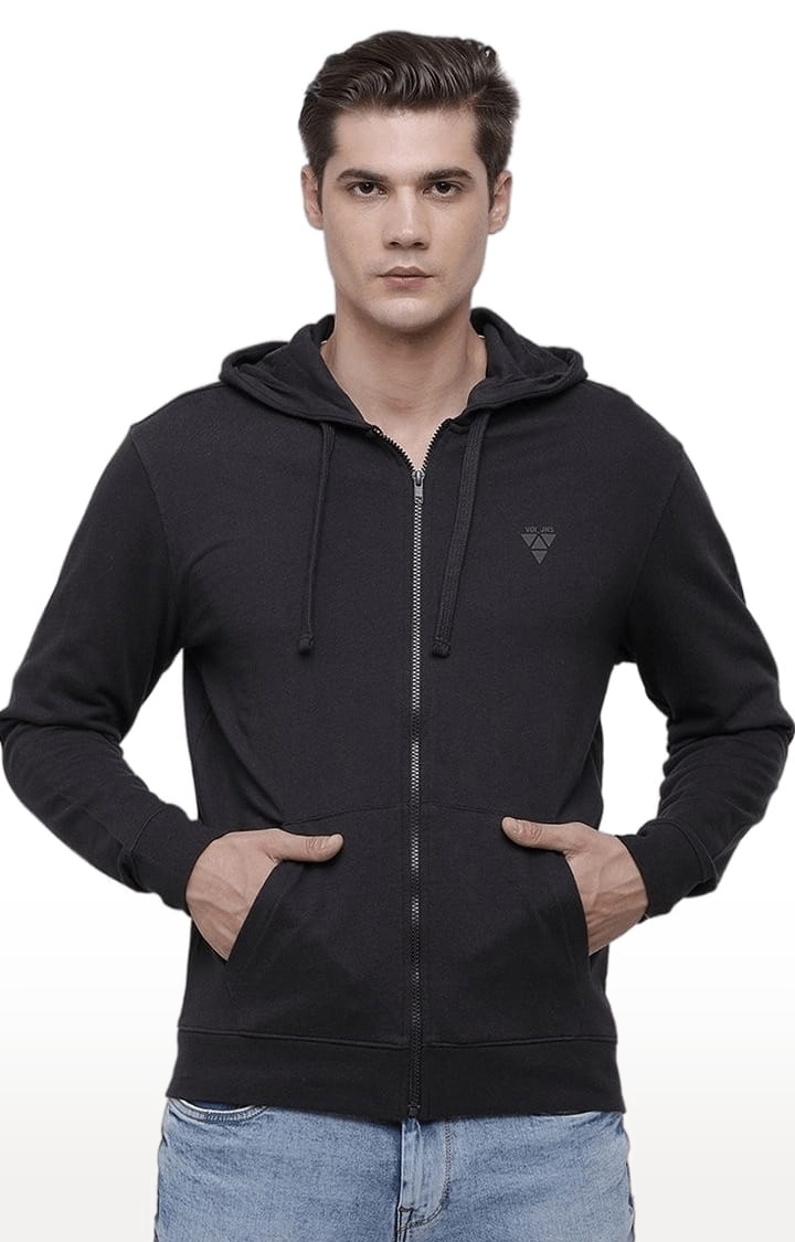 Voi Jeans | Men's Black Cotton Solid hoodie