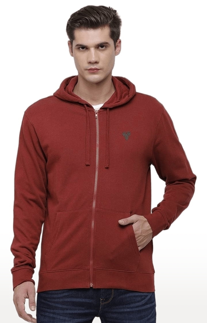 Men's Brick Red Cotton Solid hoodie
