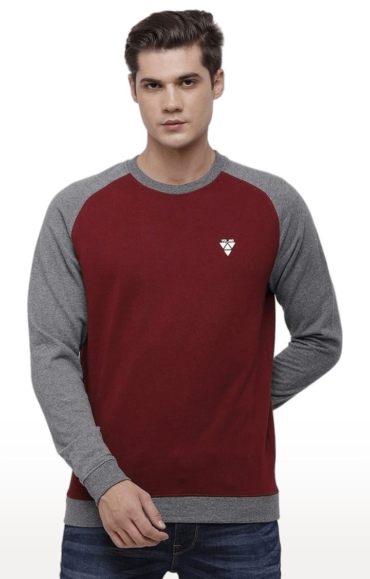 Men's Maroon & Grey Cotton Colourblocked SweatShirt