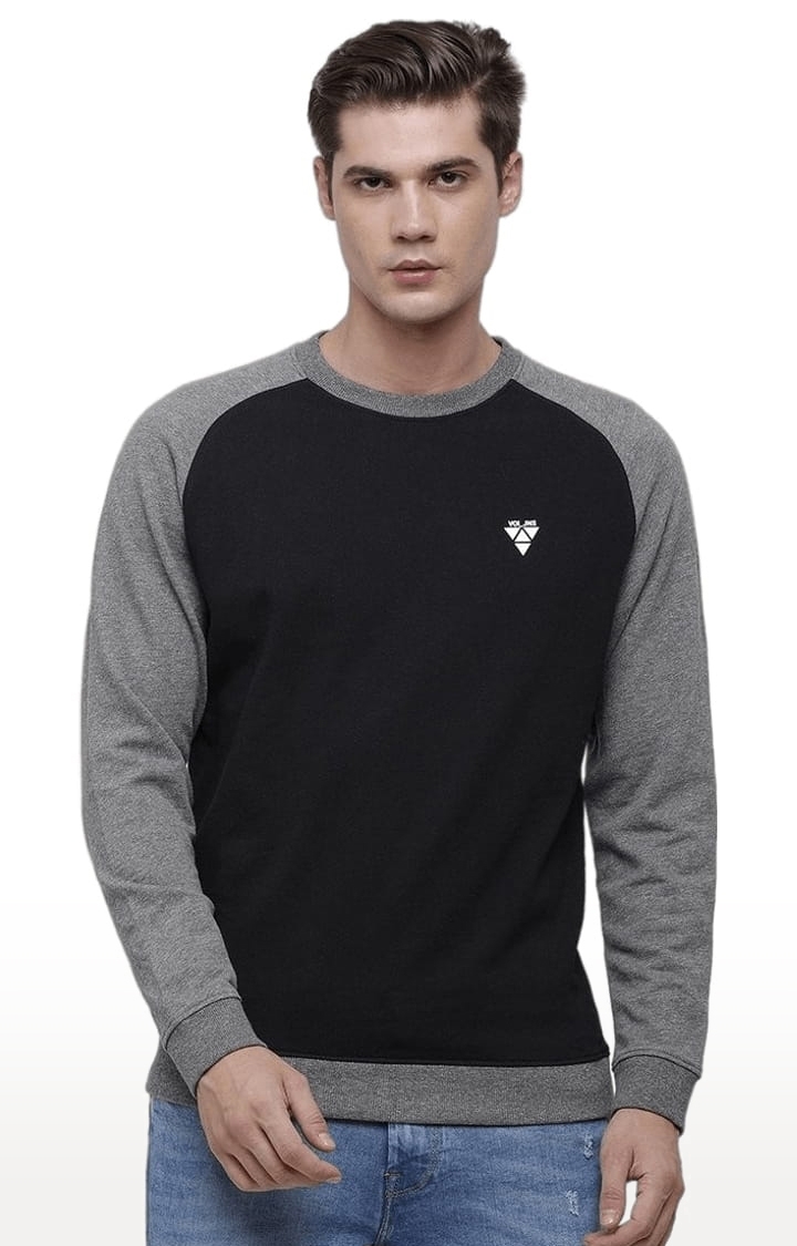 Men's Black & Grey Cotton Solid SweatShirt