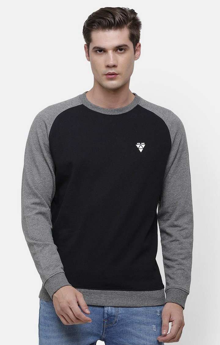 Men's Black & Grey Cotton Solid Sweatshirts