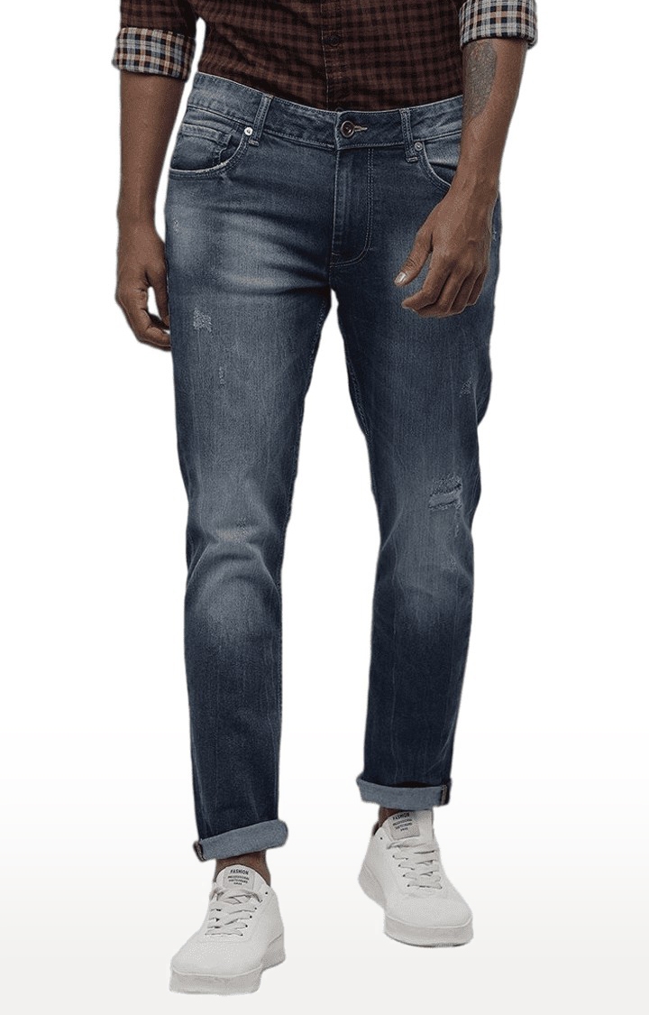 Men's Blue Cotton Blend Slim Jeans