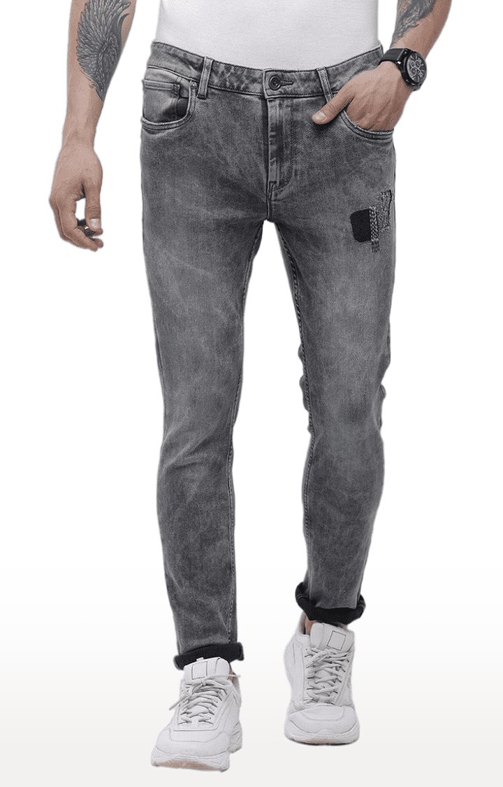 Grey Polycotton Slim Fit Jeans for Men