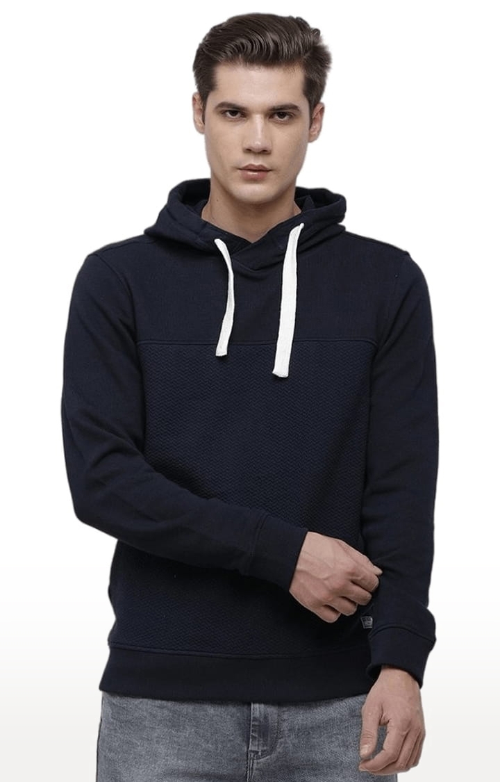 Men's Navy Blue Cotton Solid hoodie