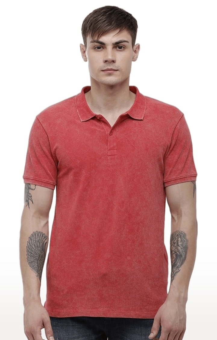 Voi Jeans | Men's Red Cotton Solid Polos