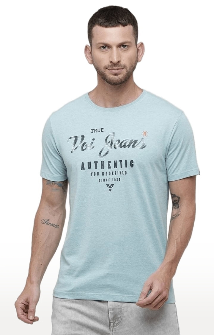 Men's Light blue Polycotton Typographic T-Shirt