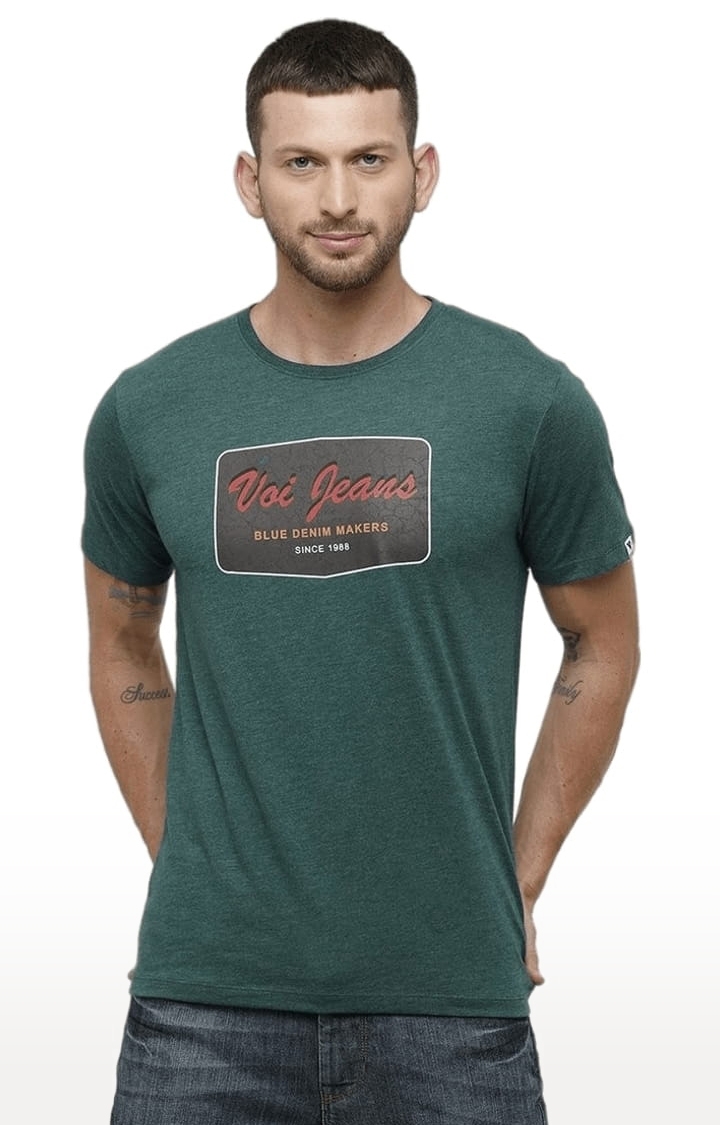 Men's Green Polycotton Typographic Printed T-Shirt