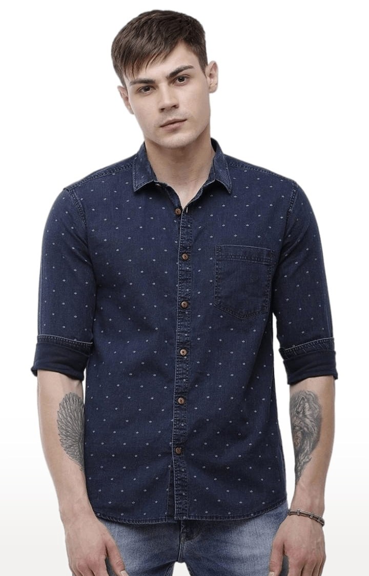 Voi Jeans | Men's Navy Blue Cotton Polka Dots Casual Shirt