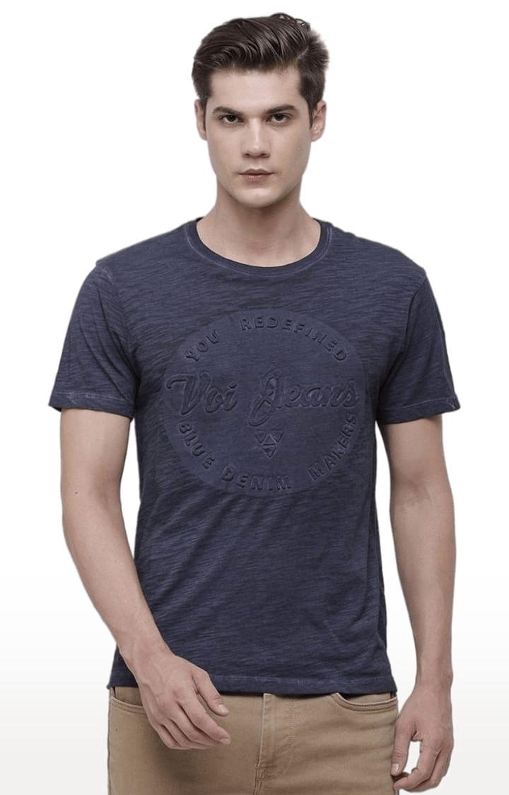 Voi Jeans | Men's Navy Blue Cotton Typographic T-Shirt