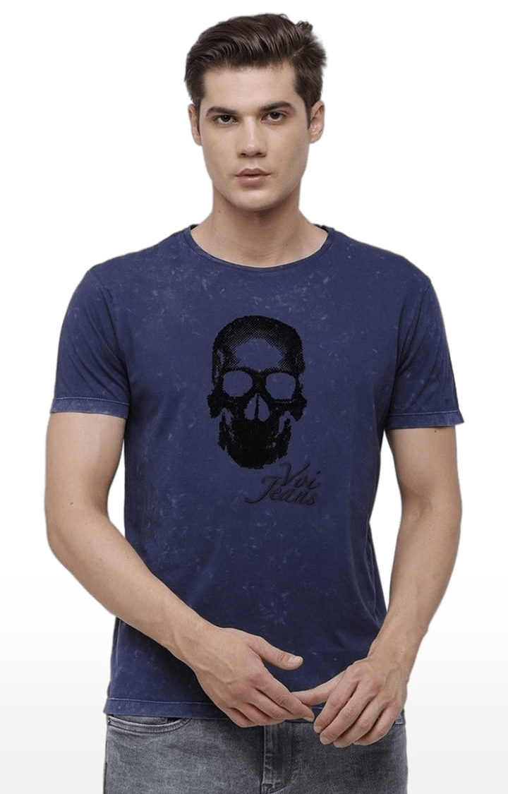 Voi Jeans | Men's Blue Cotton Graphic Printed T-Shirt