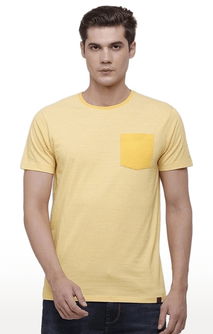 Men's Yellow Polycotton Striped T-Shirt