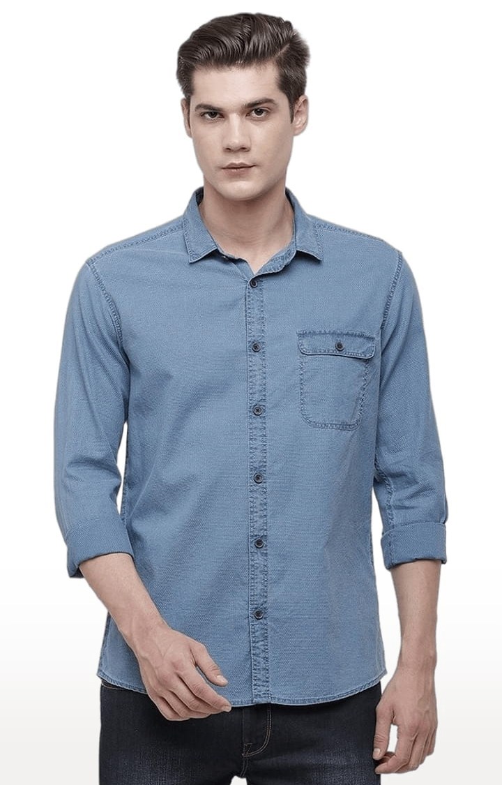 Voi Jeans | Men's Blue Cotton Solid Casual Shirt