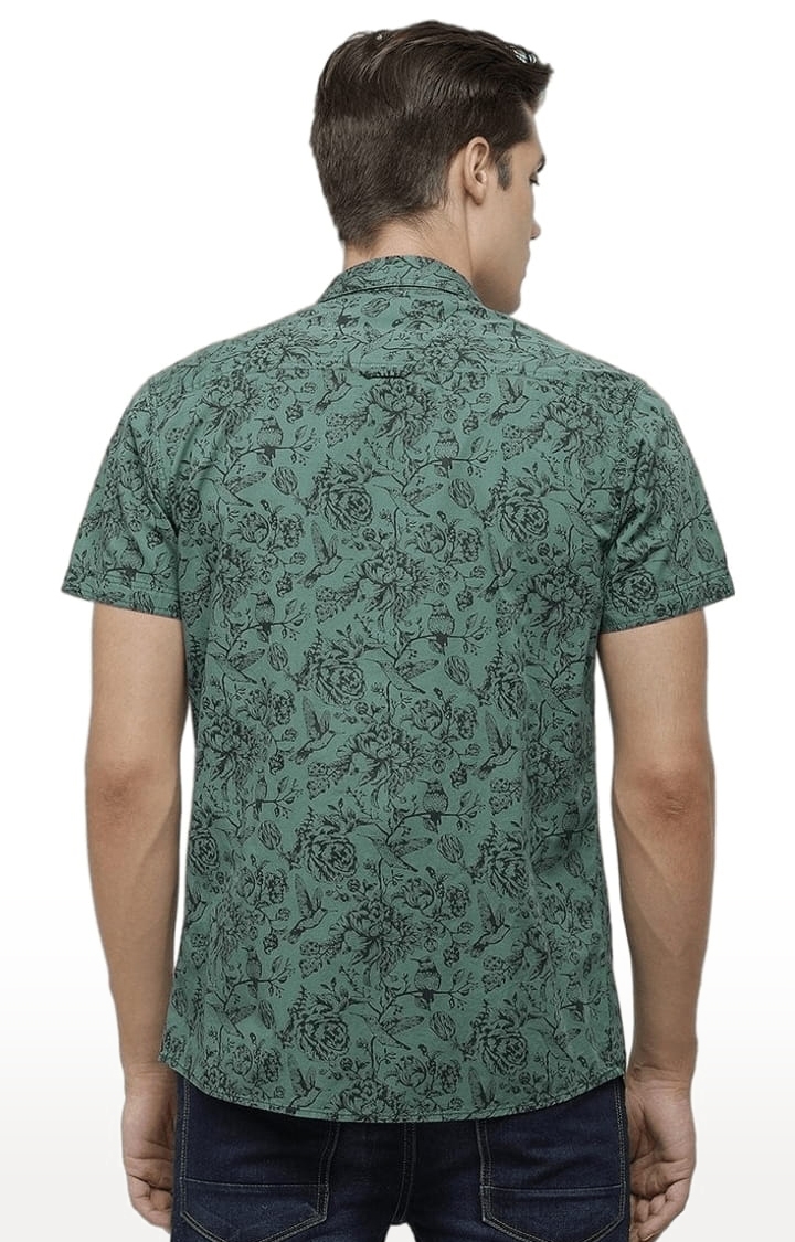 Men's Dark Green & Black Cotton Floral Casual Shirt