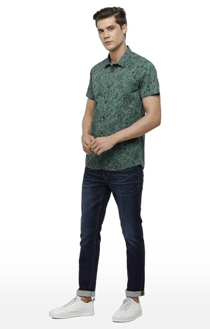 Men's Dark Green & Black Cotton Floral Casual Shirt