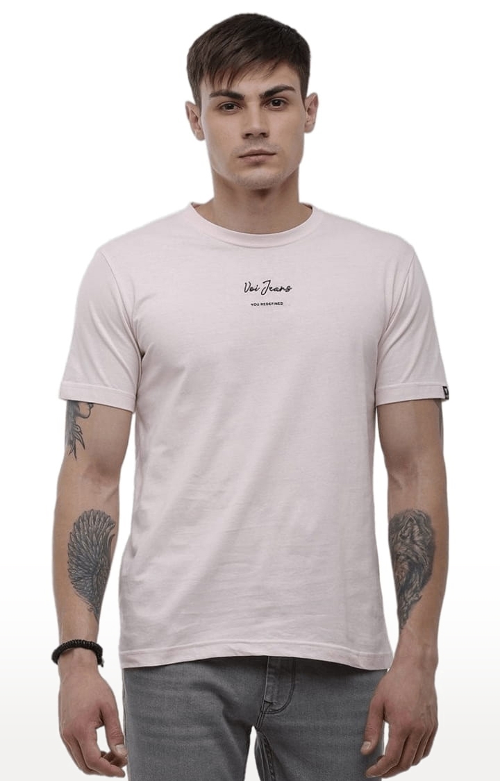 Men's Light Pink Cotton Solid T-Shirt