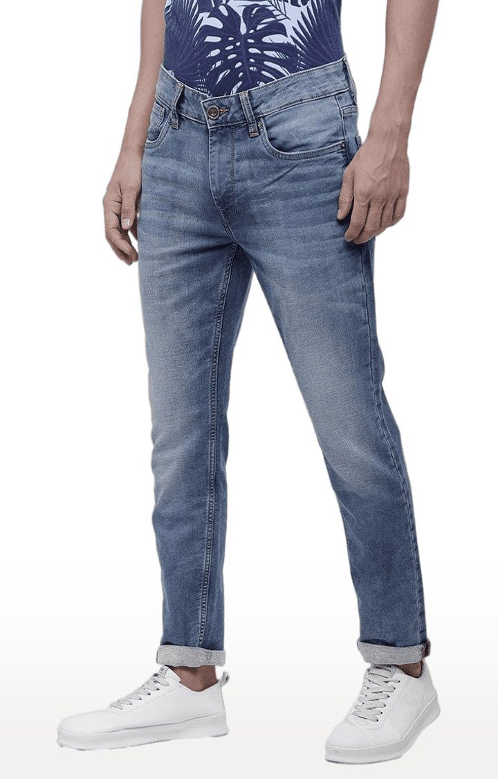 Men's Blue Cotton Slim Jeans