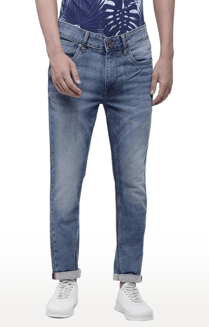 Men's Blue Cotton Slim Jeans